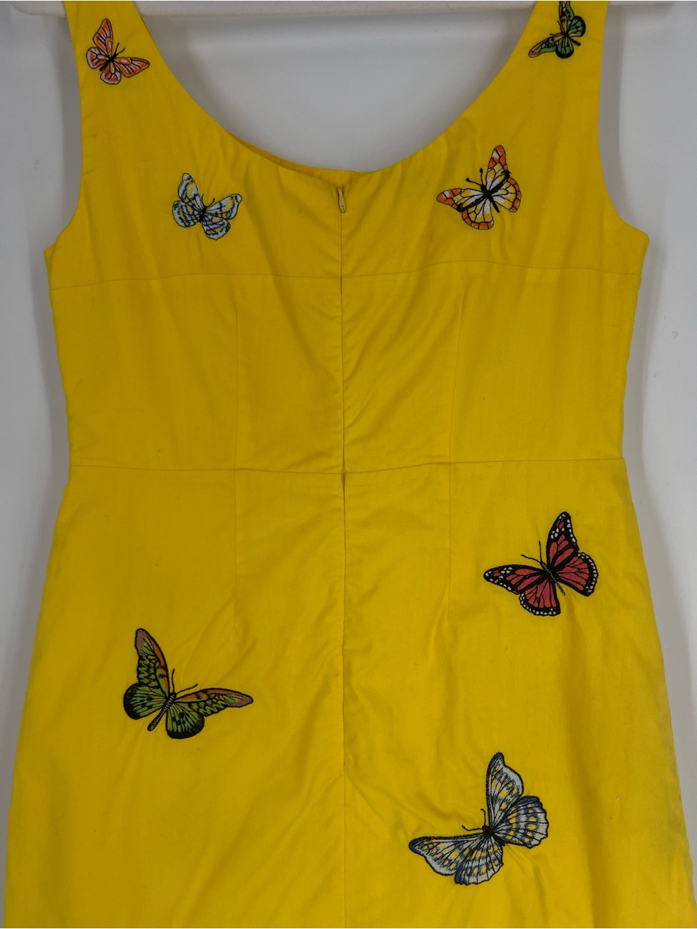 Fanm Mon Yellow Colorful Butterfly Embroidered Scoop Neck Mini Dress M - Picture 5 of 8